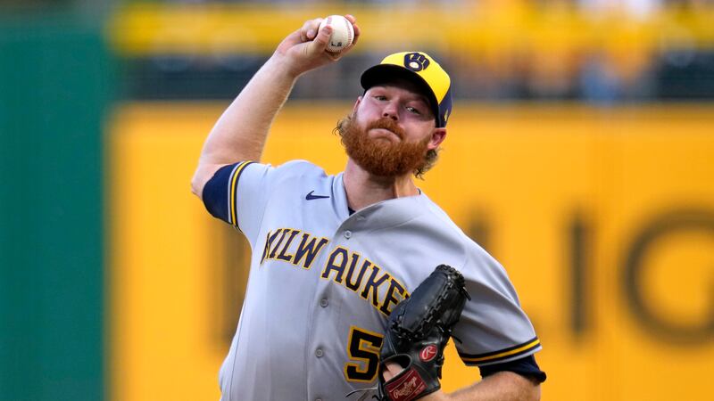 Milwaukee Brewers starting pitcher Brandon Woodruff delivers during the first inning of a...
