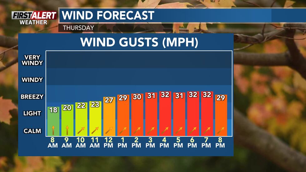 Strong southwest winds Thursday