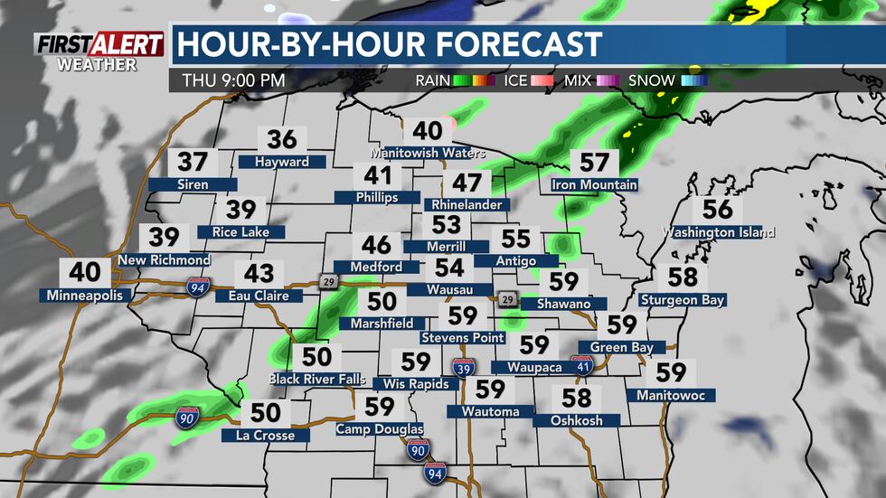 Light rain, widely scattered possible Thursday night