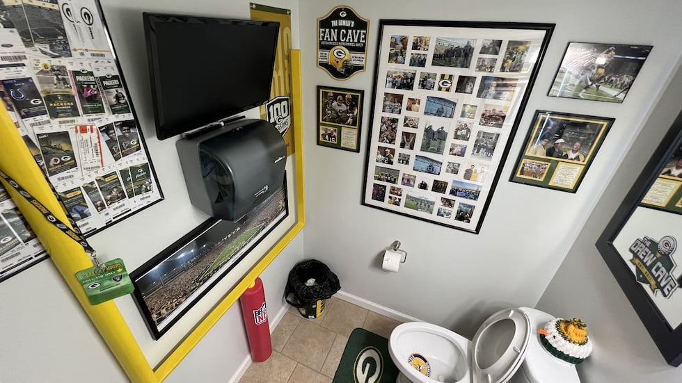 The infamous TV in the bathroom, so you don't miss a second of football action
