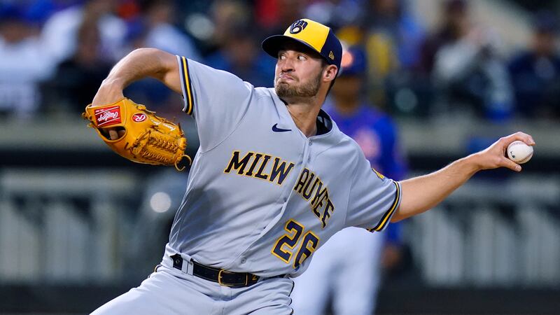 Milwaukee Brewers' Aaron Ashby pitches during the second inning of the team's baseball game...