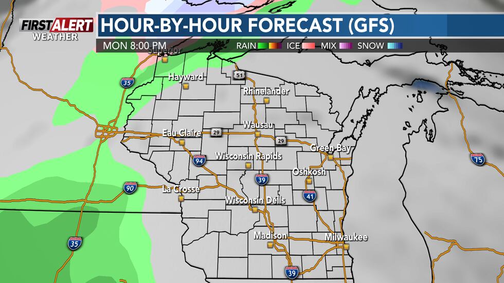 A weather system will track in by Monday night