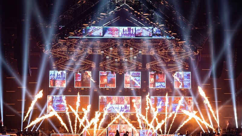Members of Trans-Siberian Orchestra perform on Nov. 11, 2022 during a rehearsal for their 2022...