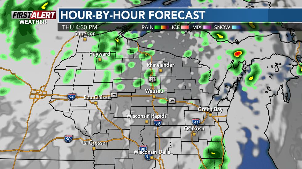 Scattered rainfall in portions of Wisconsin Thursday afternoon
