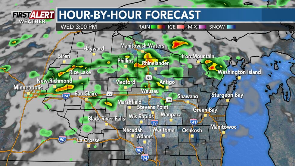 Scattered showers to develop ahead of a cold front Wednesday afternoon