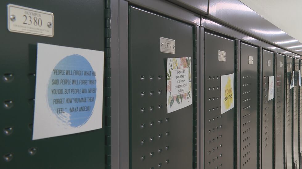Notes line lockers throughout D.C. Everest Senior High to remind students that they matter and...