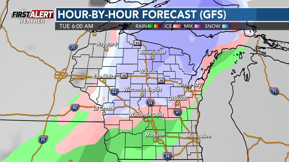 A weather system into Tuesday next week may feature a rain and snow mix