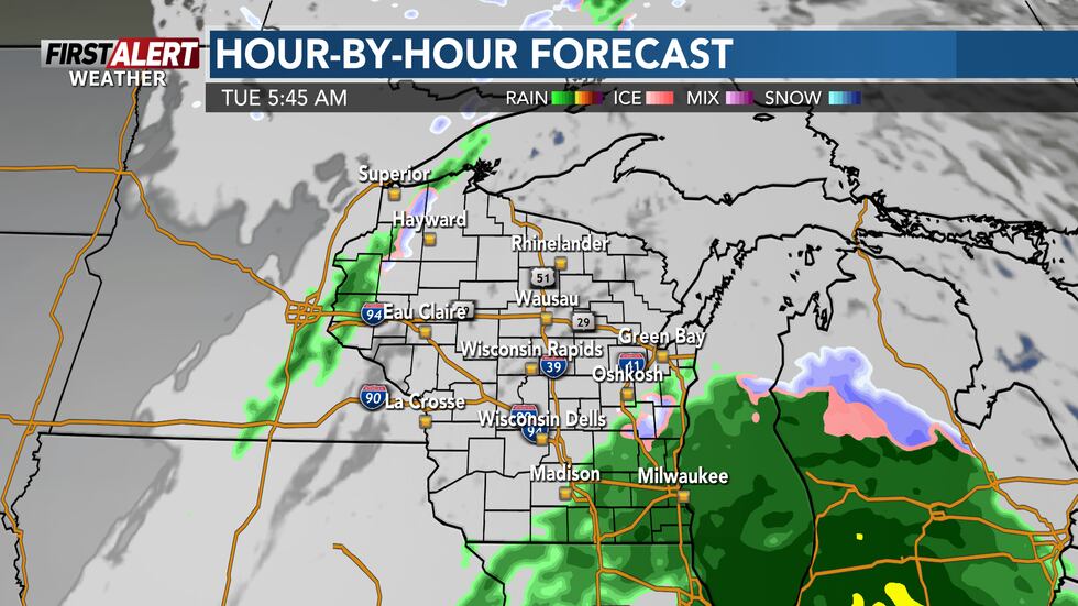 Some precipitation in the NW and Southern half of the state Tuesday morning