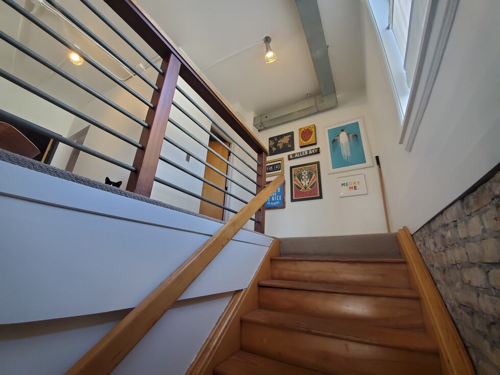 The stairs leading to Allen's apartment on the second floor