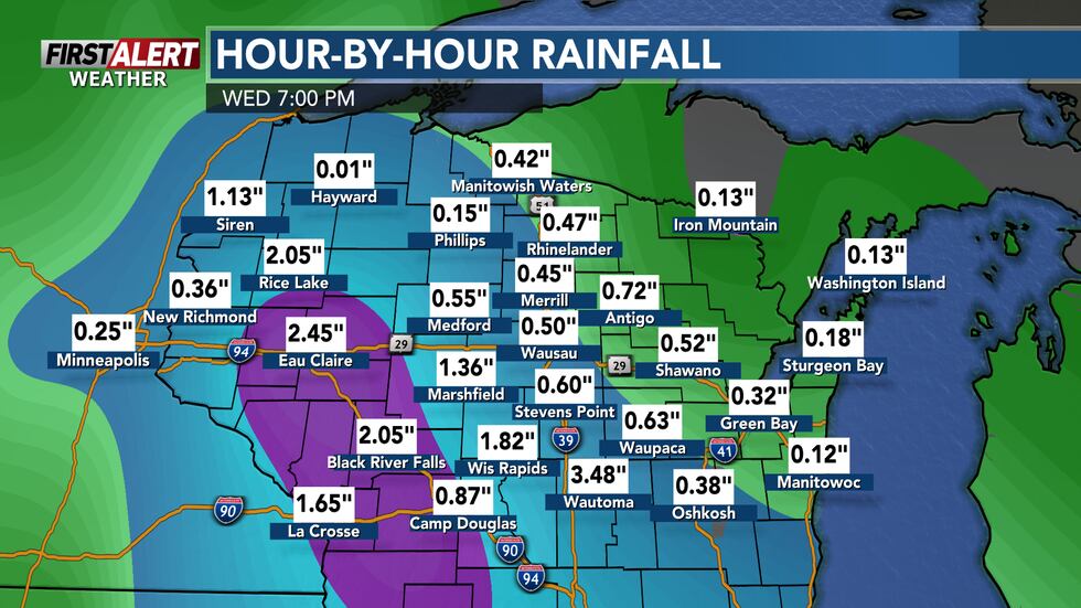 Additional rain accumulations from Monday through Wednesday up to 1 inch